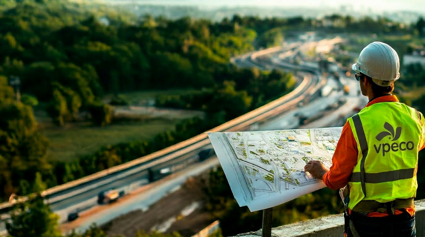 Engenheiro ambiental em obra com prancheta